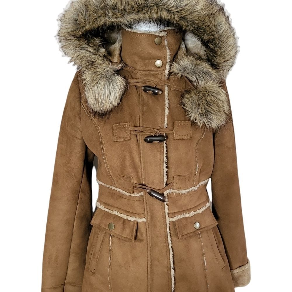 Esprit | Women's or Juniors Winter Tan/Brown Faux Fur Trim Hooded Coat | Small